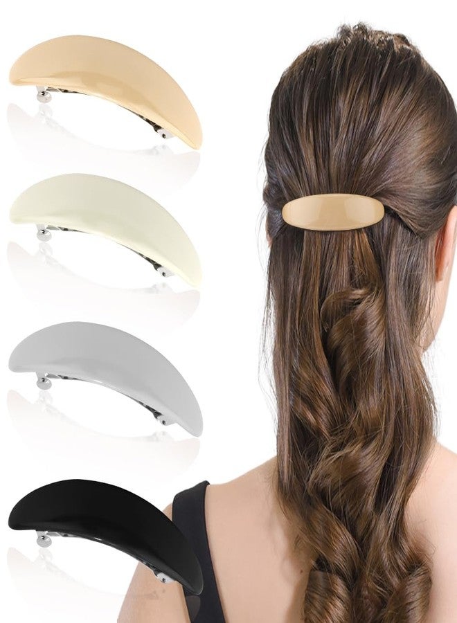Ahoney 4Pcs Barrettes and Clips: 3.3" Flat Banana Pins for Women's Thin Hair Styling and Accessories - Image 1